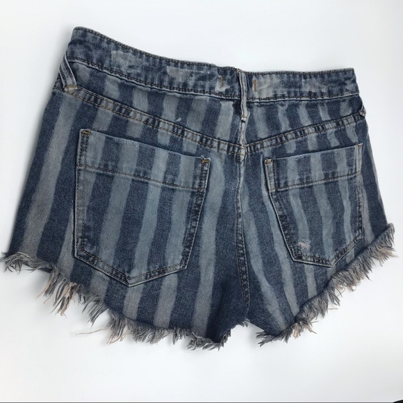 Free People Striped Denim Distressed Shorts - Picture 5 of 6